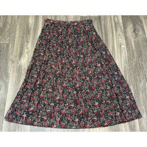 VTG SUSAN BRISTOL PLEATED MAXI SKIRT BERRY BUNNY LEAF PRINT FULL SIDE BUTTONS 12